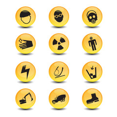 creative construct and warning glossy yellow symbol collection
