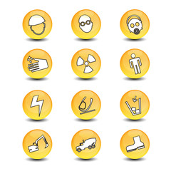 creative construct and warning glossy yellow symbol collection