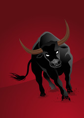 black bull on red background