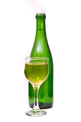 Wine bottle and glass on a white background