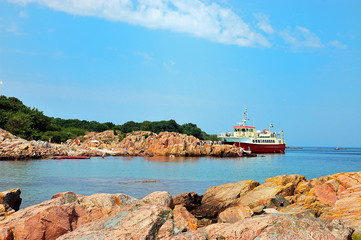 Ferry moored on the island