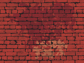Red brick wall dirty background, AI10, CMYK.