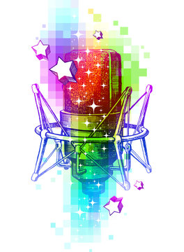 colorful microphone with stars clip art preview