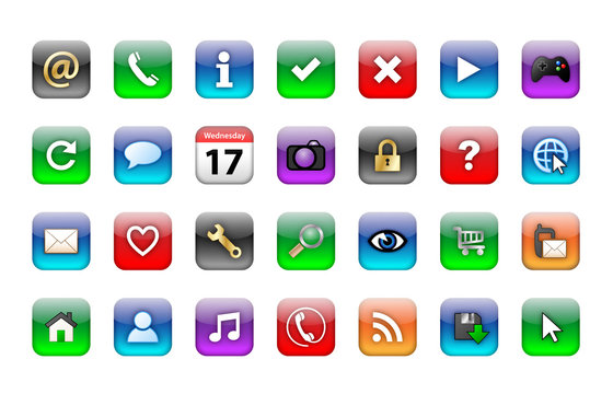 Web Buttons Poster (icons tools internet contact shopping media)