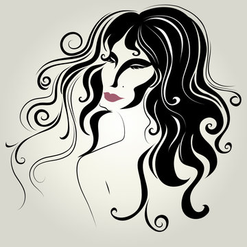 Vector decorative portrait of woman with long hair
