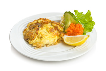 Zander baked with egg and mushroom sauce