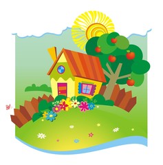 Summer background with small house