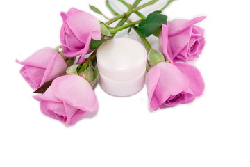 Roses and cosmetic cream