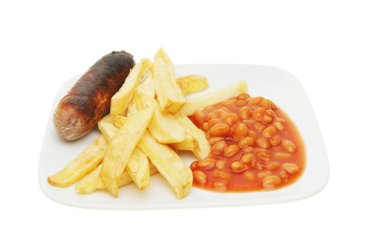 Childs meal sausage beans and chips