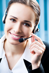 Support phone operator in headset at workplace
