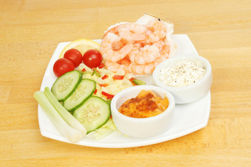 King prawns salad and dips