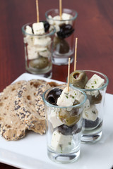 Greek appetizers with olives and cheese
