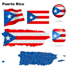 Puerto Rico vector set. Shape, flags and icons.