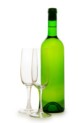 Bottle and glass isolated on the white