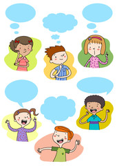 kids talking and thinking with speech bubbles
