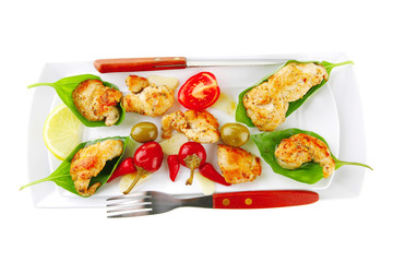 chicken chunks on basil