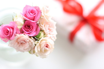 Pink Roses and gift box  for birthday and wedding image