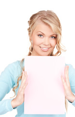 Fototapeta premium happy woman with blank board