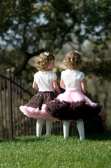 Naklejka premium twin toddler girls in pretty skirts