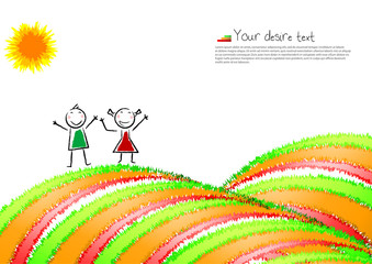 Post-card with a happy child. Vector illustration.