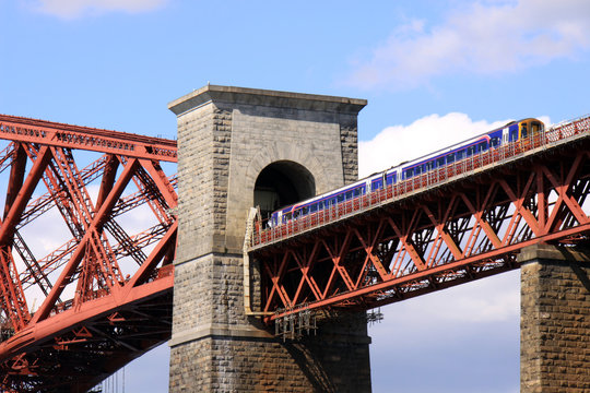 Train entering a tunnel, Forth Rail Bridge, Scotland
