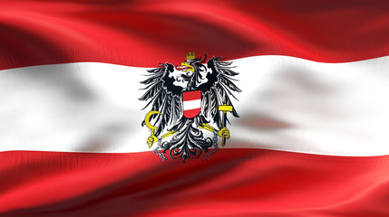 Creased Austria satin flag in wind with seams and wrinkle