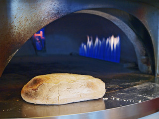 baking bread in gas fire oven