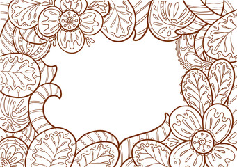 Doodle monochrome frame decorate by floral ornament