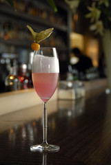 French foamy Champagne in champagne glass.