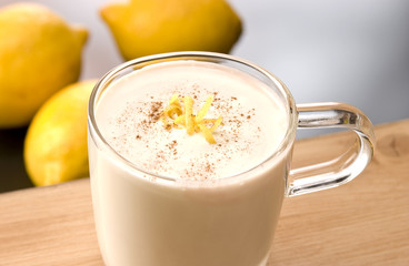 afrococo with slices of lemon, chocolate flakes and lemon