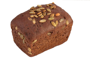 Loaf of granary brown bread on a white background