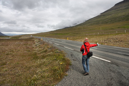 Hitchhiker girl in Iceland