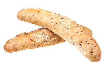 Wholemeal roll on white background