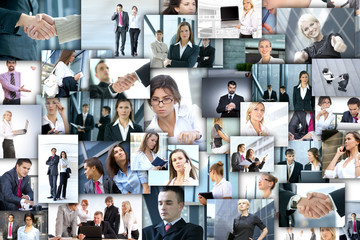 A collage of business images with different people