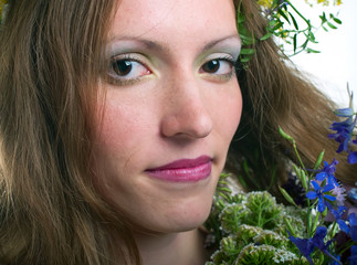 women with floral wreath