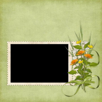 Card for the holiday  with flowers on the green background