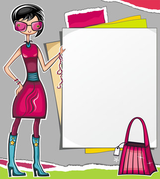 Fashion shopping girl showing message bord