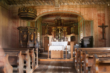 Fototapeta na wymiar Interior of traditional wooden church