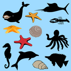 Various sea creatures vector