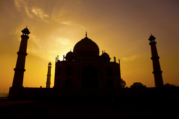 Taj Mahal sunset silhouette.