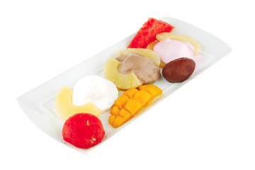 fresh tropical fruits and ice cream