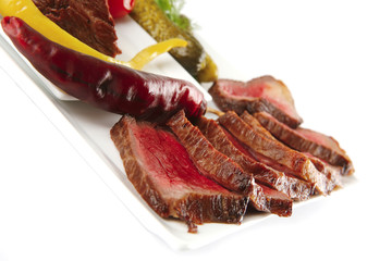 hot grilled meat and vegetables