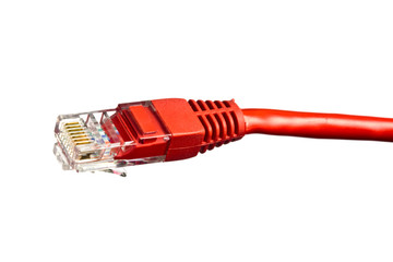 Red network plug on white