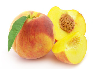 Sweet peach with leaves