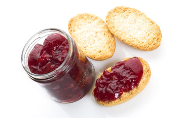 Breakfast of cherry jam on toast
