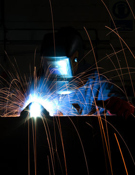 Welder making box section from steel