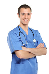 Fototapeta premium A portrait of a medical doctor isolated on white background