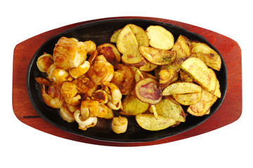 Seafood with fried potatoes (Isolated on white)