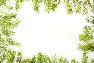 Fototapeta na wymiar christmas decoration, fir branch and snow frame