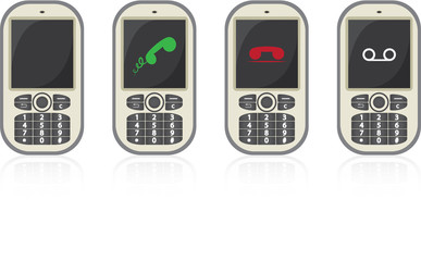 four vector cellphones with symbols - illustration